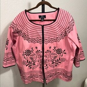 Trent open -front 3XL Elegant Pink Floral Embroidered Blouse